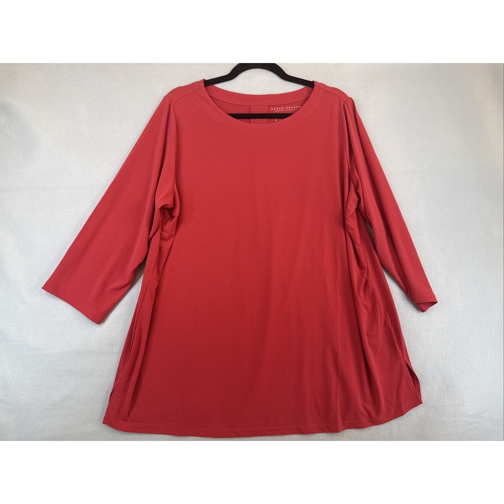 Susan Graver  modern essentials Woman's Blouse  Size 1X In Tunic Red